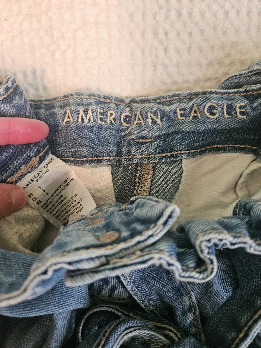 American Eagle Outfitters Light Blue Paperbag Waist Denim Shorts with Tie